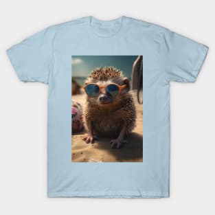 Cute Animals Unique Beach Hedgehog in Shades Humorous Artwork Funny Gift Idea T-Shirt